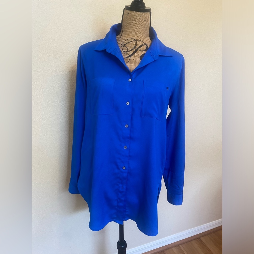 Calvin Klein Button Down Bright Blue Blouse